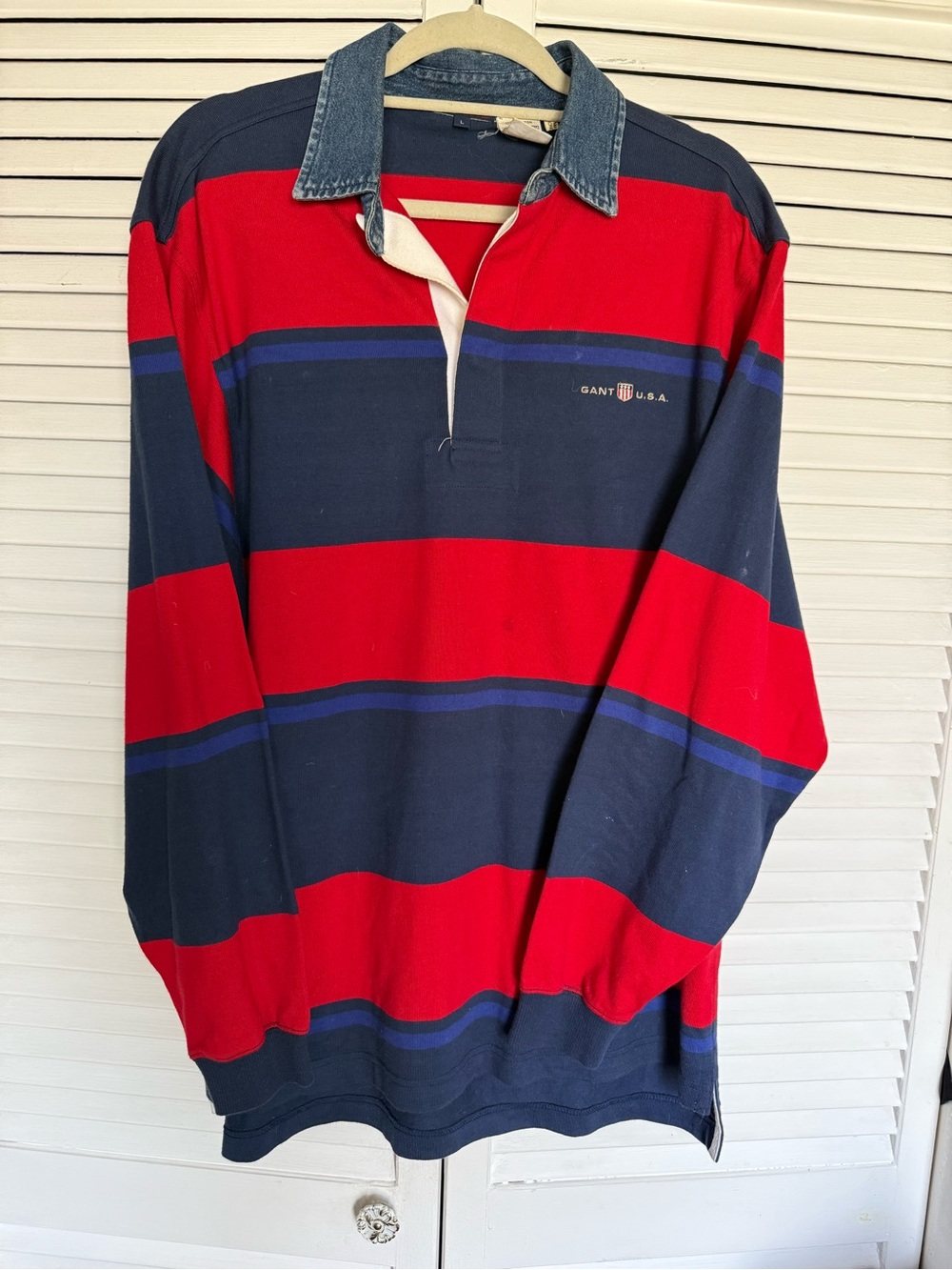 Gant Men's Red, Navy & Royal Blue Striped Rugby Polo
